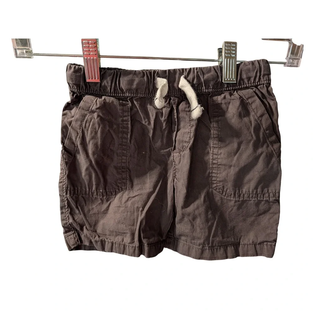 Carters Toddler Boys Dark Brown Canvas Drawstring Shorts 24M Utility Pockets
